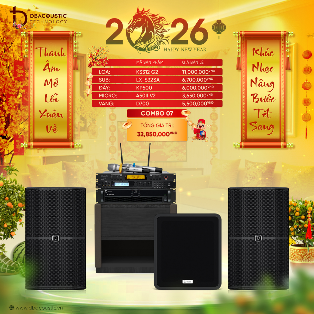 Combo 7: Hệ thống karaoke thanh lịch, phù hợp không gian căn hộ hoặc phòng khách nhỏ, âm thanh cân bằng giữa ba dải tần